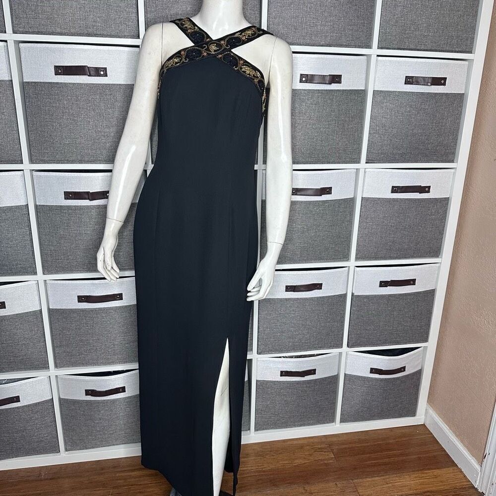 Rimini Vintage Black Beaded Cross Straps Gown Size 4